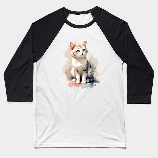 Cute Cat Water color Baseball T-Shirt by bobyberto